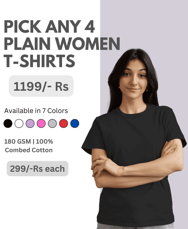 Women plain T-shirt Combo set of 4